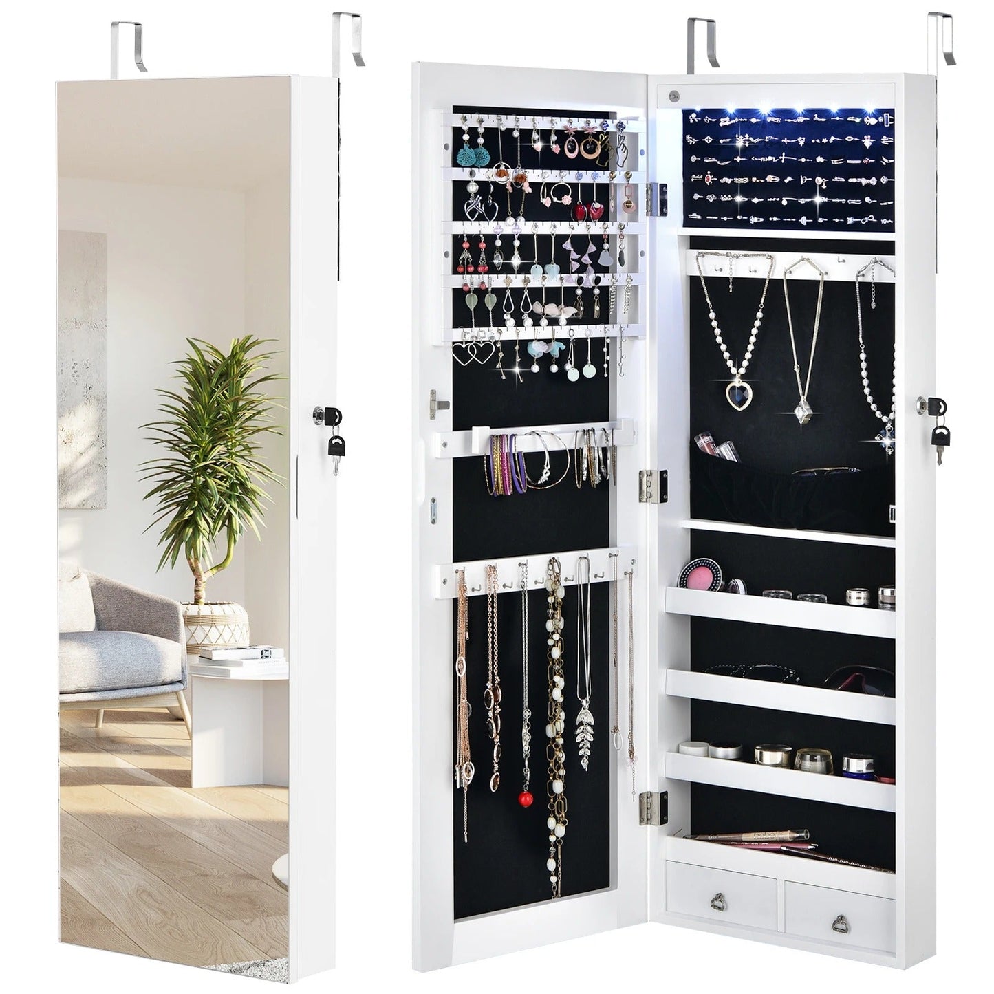 Armoire Bijoux Miroir LED Rotatif