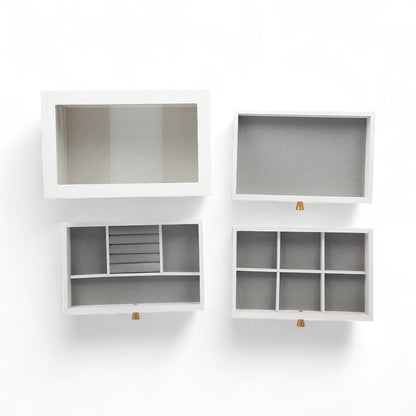 Boîte à Bijoux 3 Tiroirs en Bois avec Vitrine