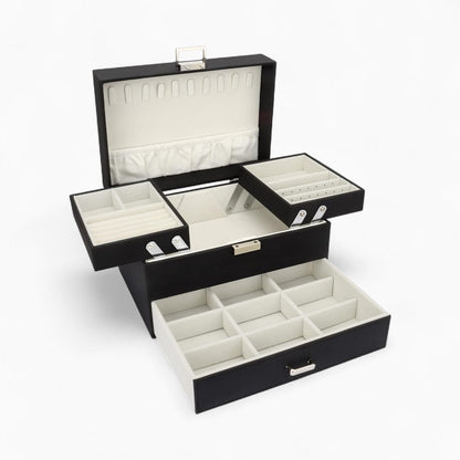 Boîte à Bijoux Multifonction en Cuir avec Compartiments