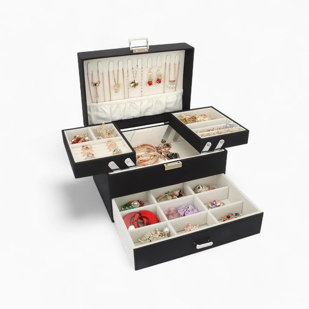 Boîte à Bijoux Multifonction en Cuir avec Compartiments