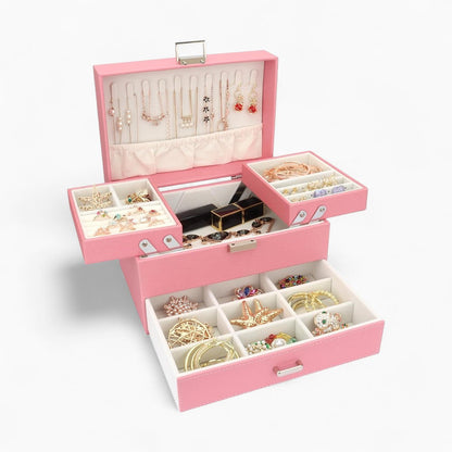 Boîte à Bijoux Multifonction en Cuir avec Compartiments