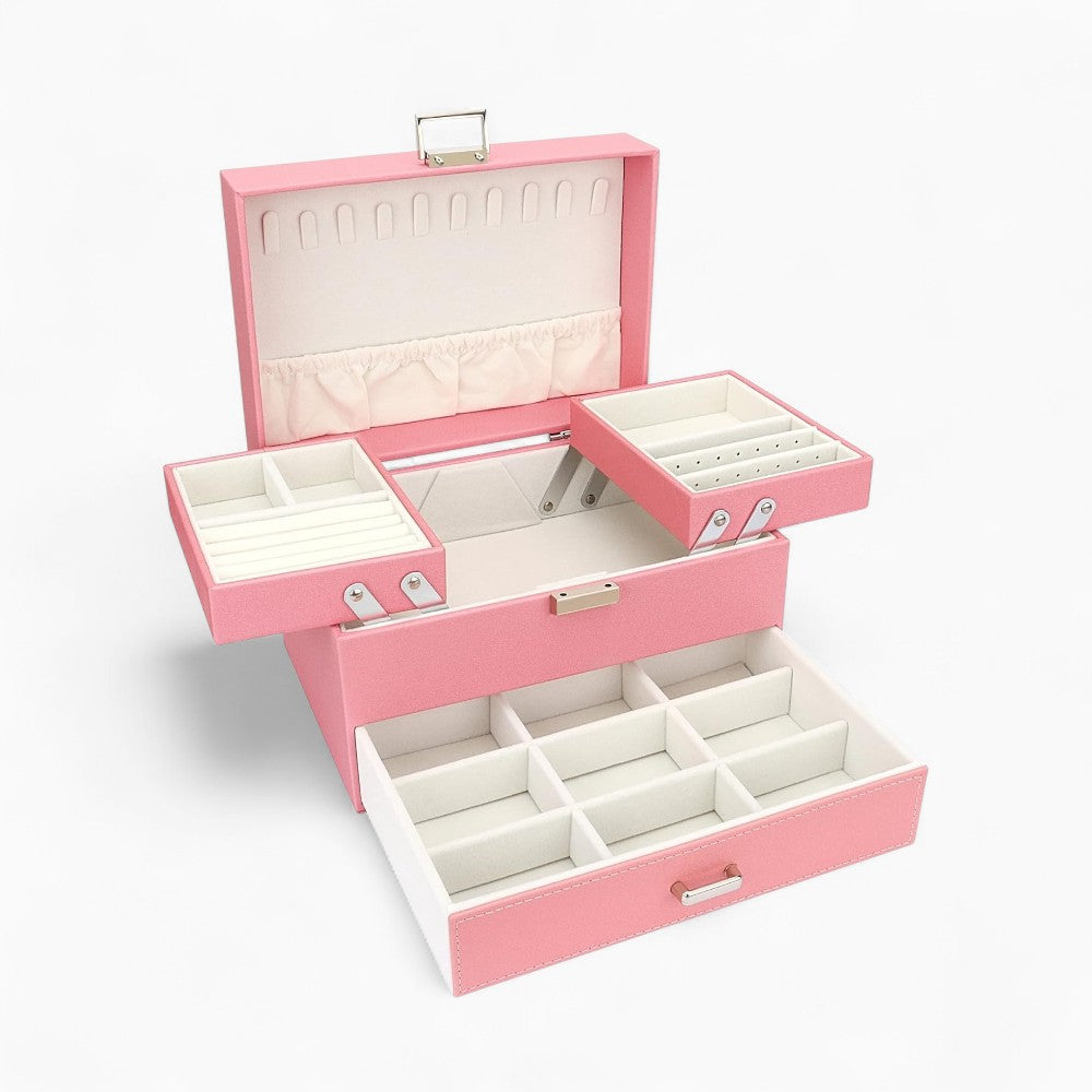 Boîte à Bijoux Multifonction en Cuir avec Compartiments