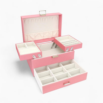 Boîte à Bijoux Multifonction en Cuir avec Compartiments