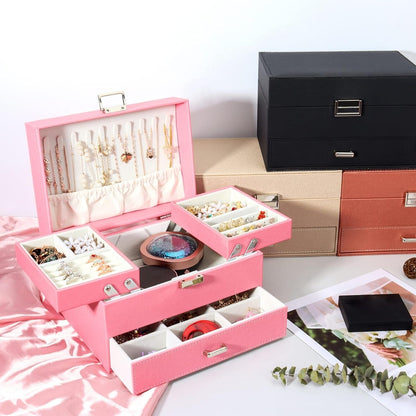 Boîte à Bijoux Multifonction en Cuir avec Compartiments