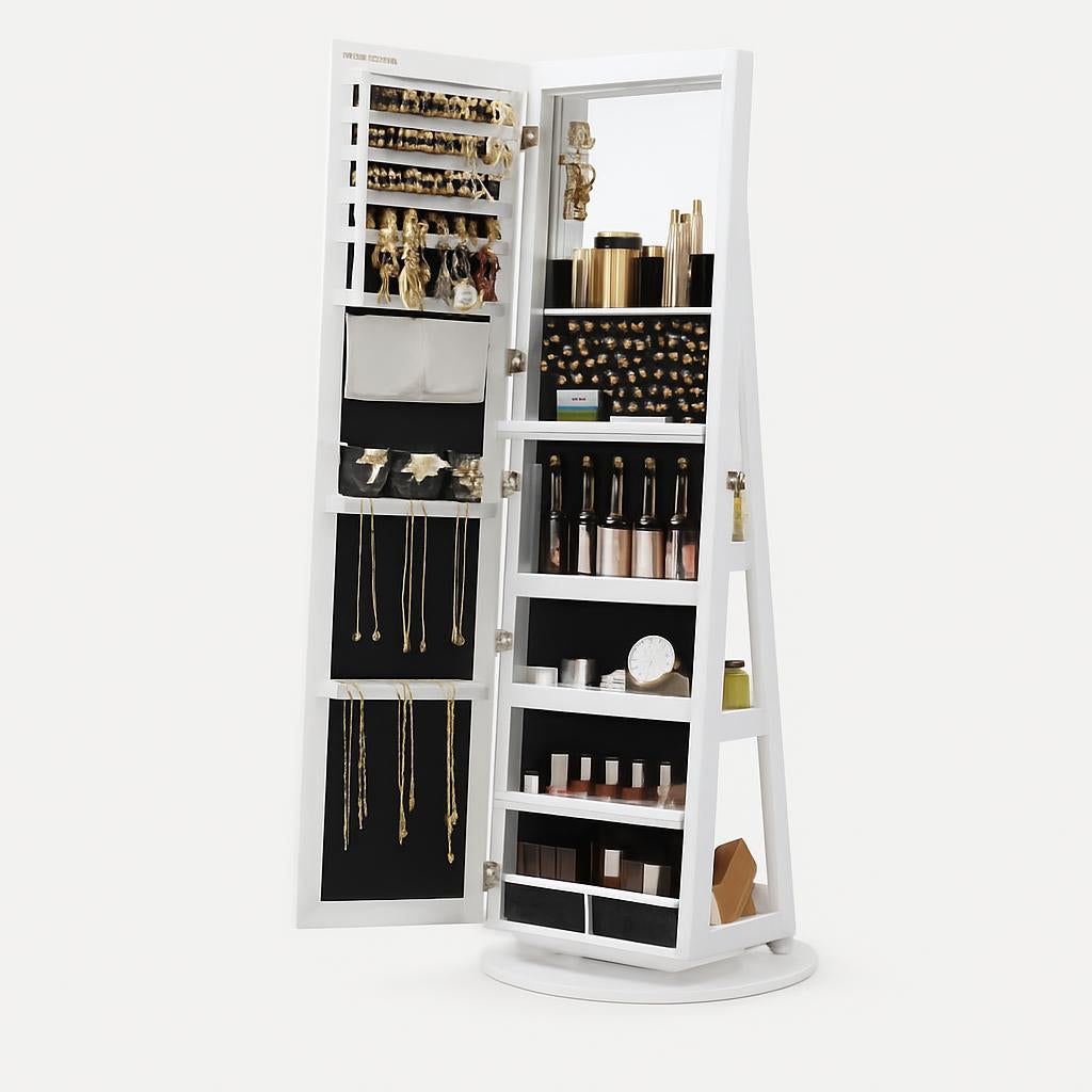 Armoire à Bijoux Rotative avec Miroir LED