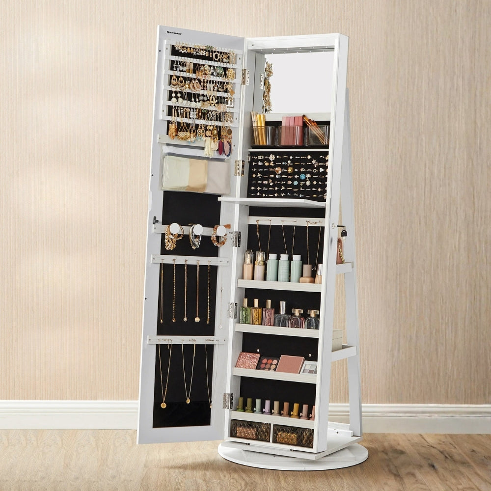 Armoire à Bijoux Rotative avec Miroir LED