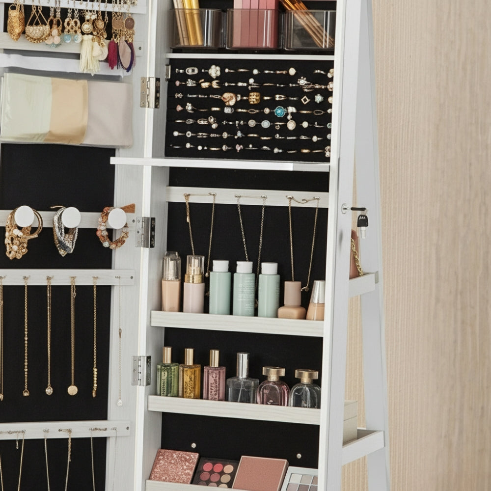 Armoire à Bijoux Rotative avec Miroir LED