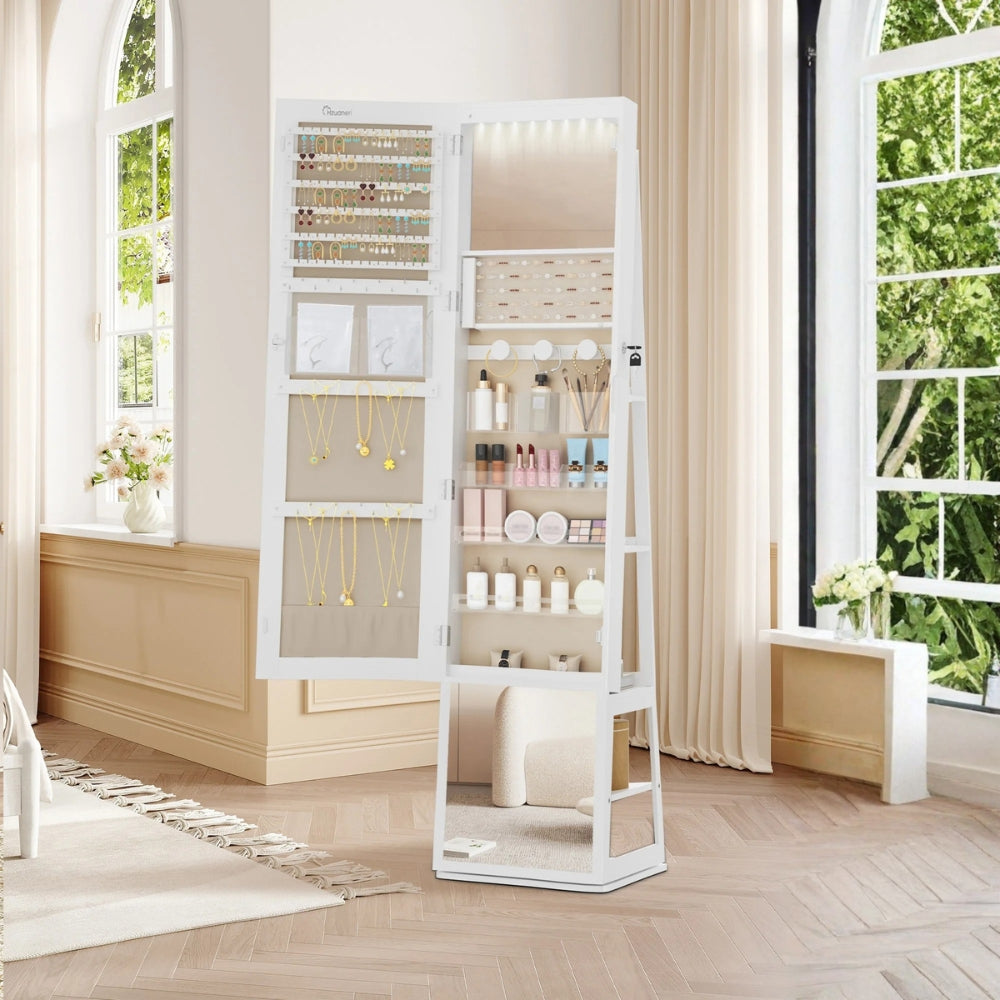 Armoire Bijoux Miroir LED Rotatif