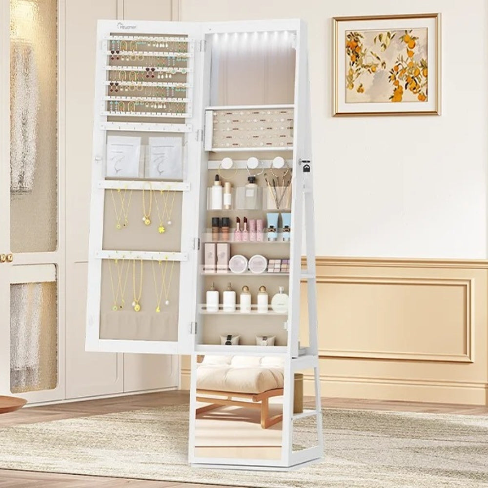 Armoire Bijoux Miroir LED Rotatif