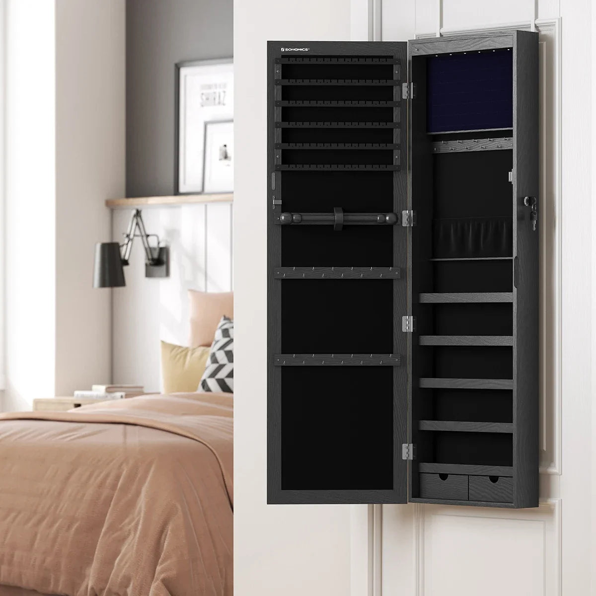 Armoire à Bijoux Mural avec Miroir