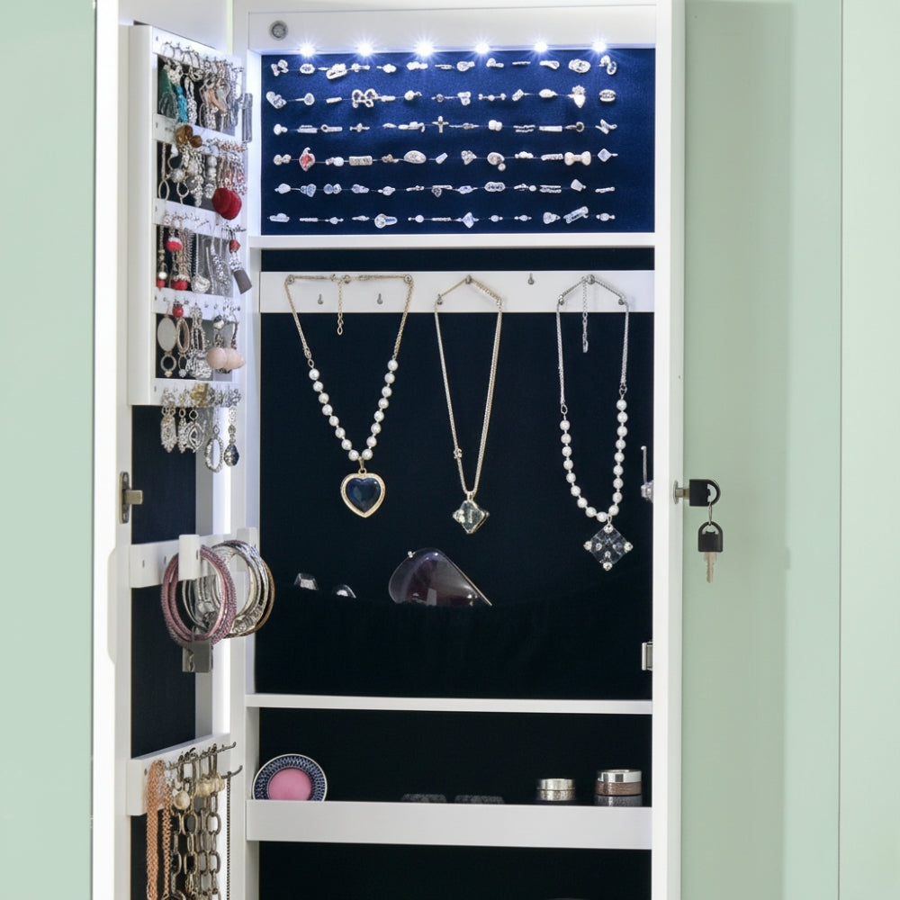 Armoire à Bijoux Mural LED avec Miroir