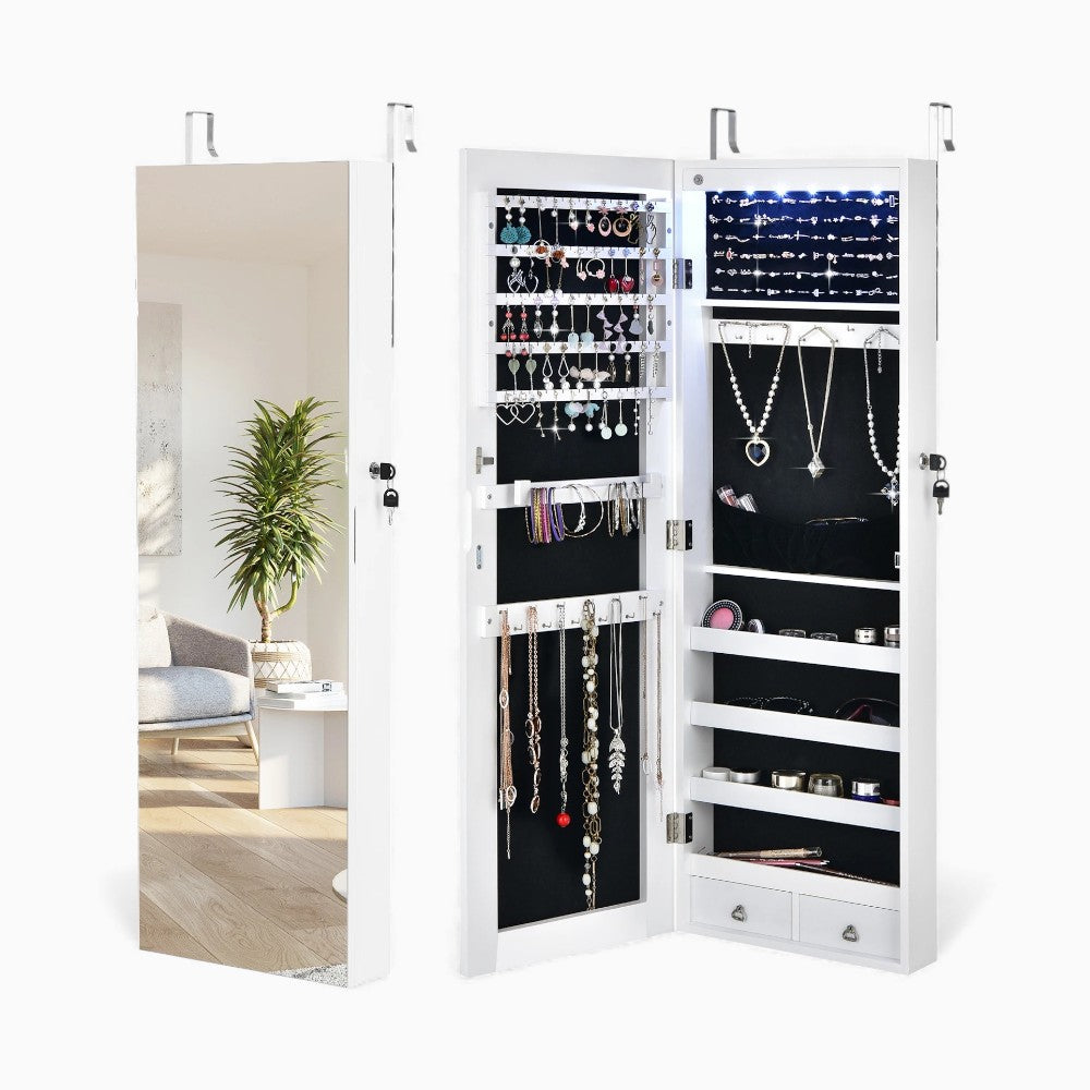 Armoire à Bijoux Mural LED avec Miroir