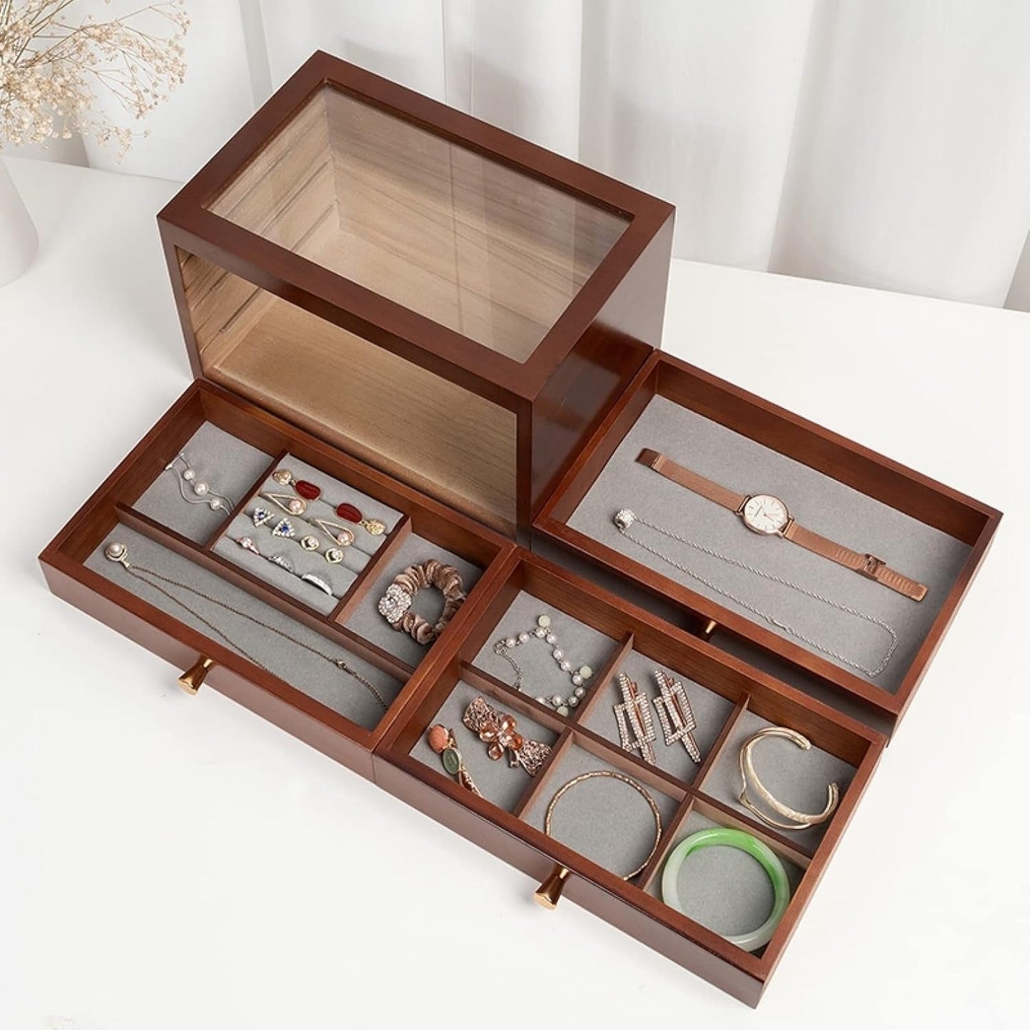 Boîte à Bijoux Bois 3 Tiroirs - Rangement Élégant