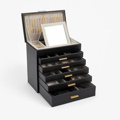 Boîte à Bijoux 5 Tiroirs et Miroir Pratique