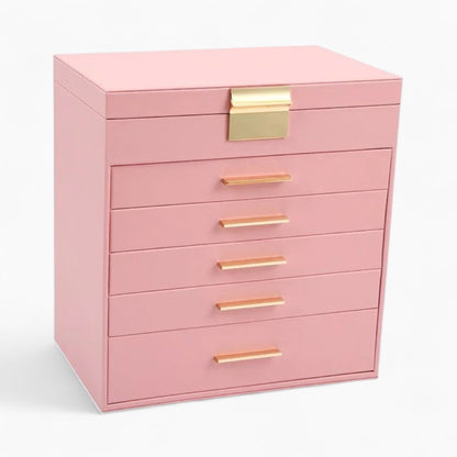 Boîte à Bijoux 5 Tiroirs et Miroir Pratique