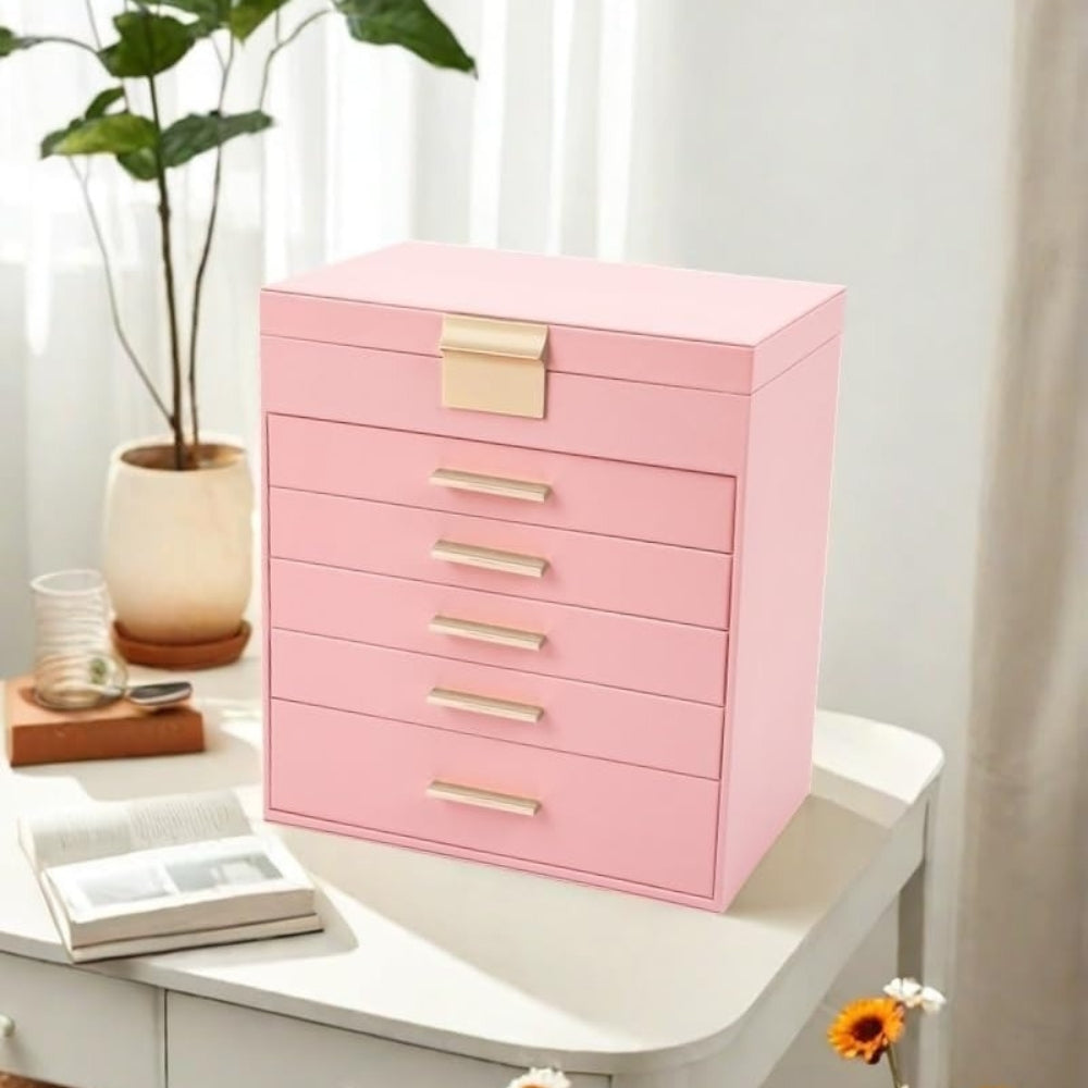 Boîte à Bijoux 5 Tiroirs et Miroir Pratique