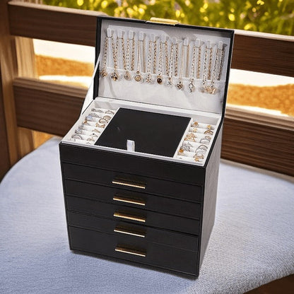 Boîte à Bijoux 5 Tiroirs et Miroir Pratique