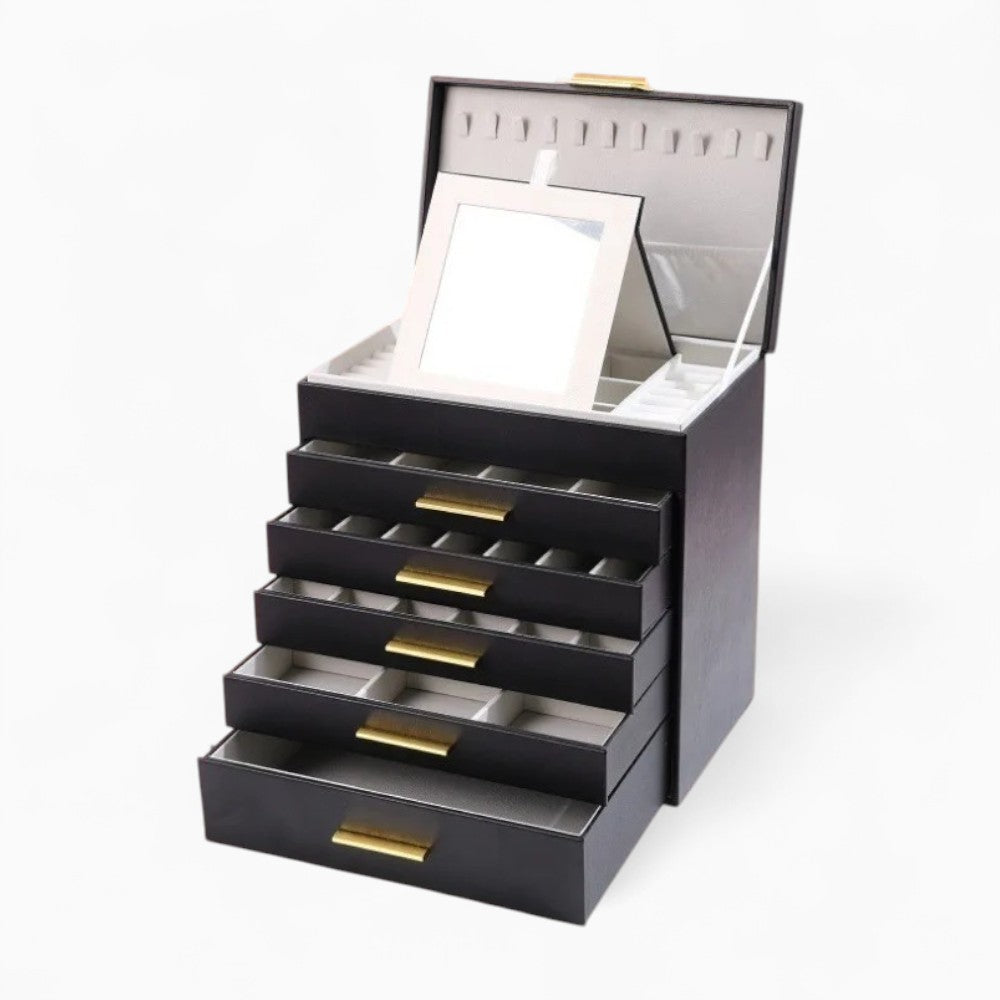 Boîte à Bijoux 5 Tiroirs et Miroir Pratique