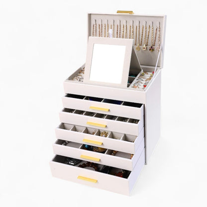 Boîte à Bijoux 5 Tiroirs et Miroir Pratique