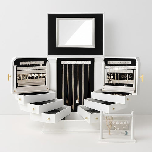 Boîte à Bijoux Bois avec Miroir et Rangement