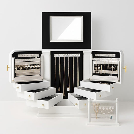 Boîte à Bijoux Bois avec Miroir et Rangement