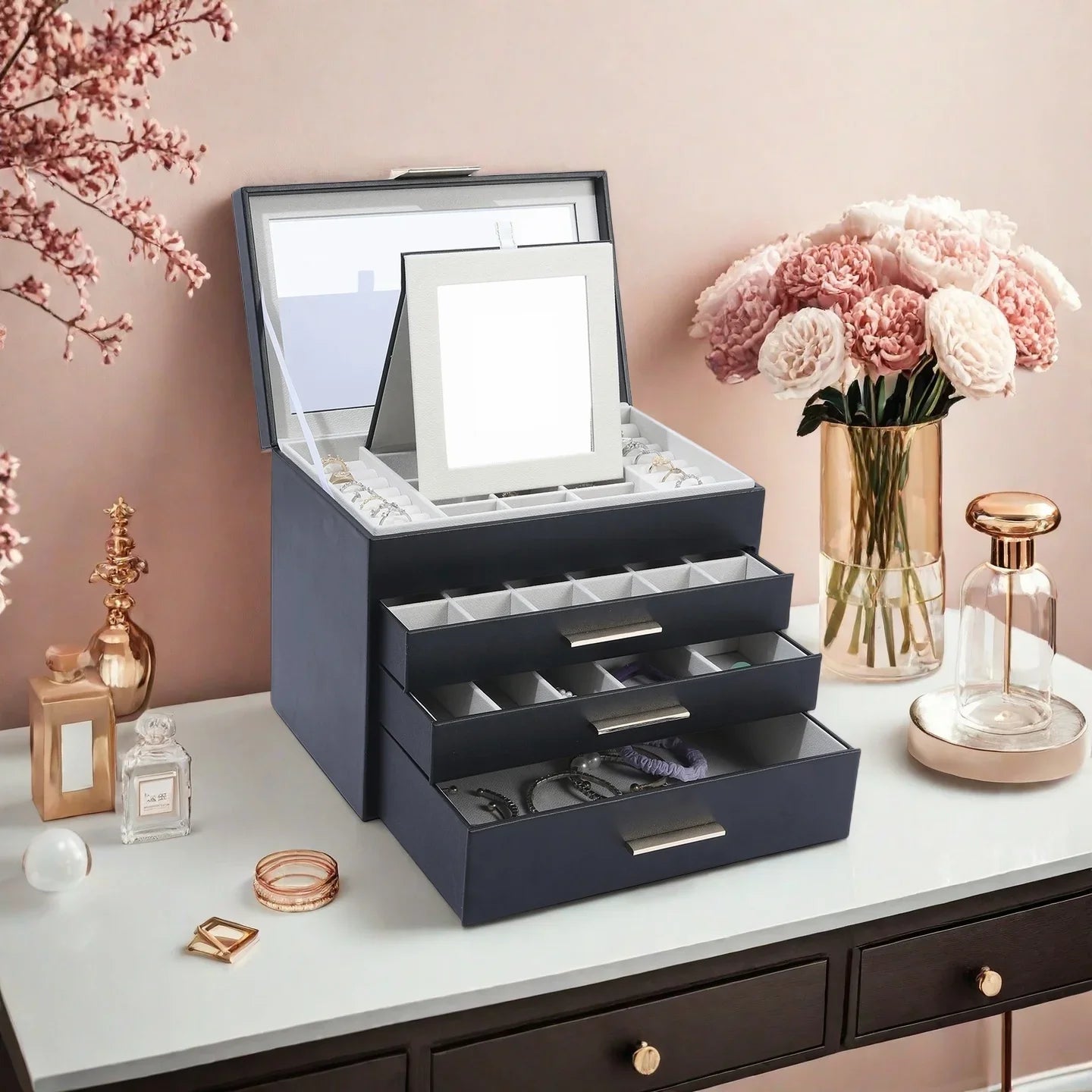 Boîte à Bijoux Moderne avec Miroir et Rangement