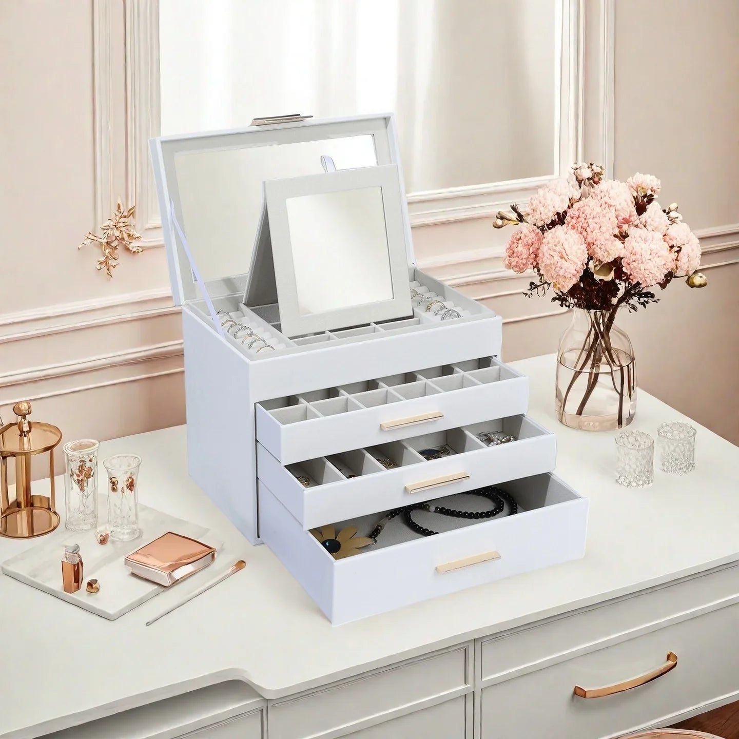 Boîte à Bijoux Moderne avec Miroir et Rangement