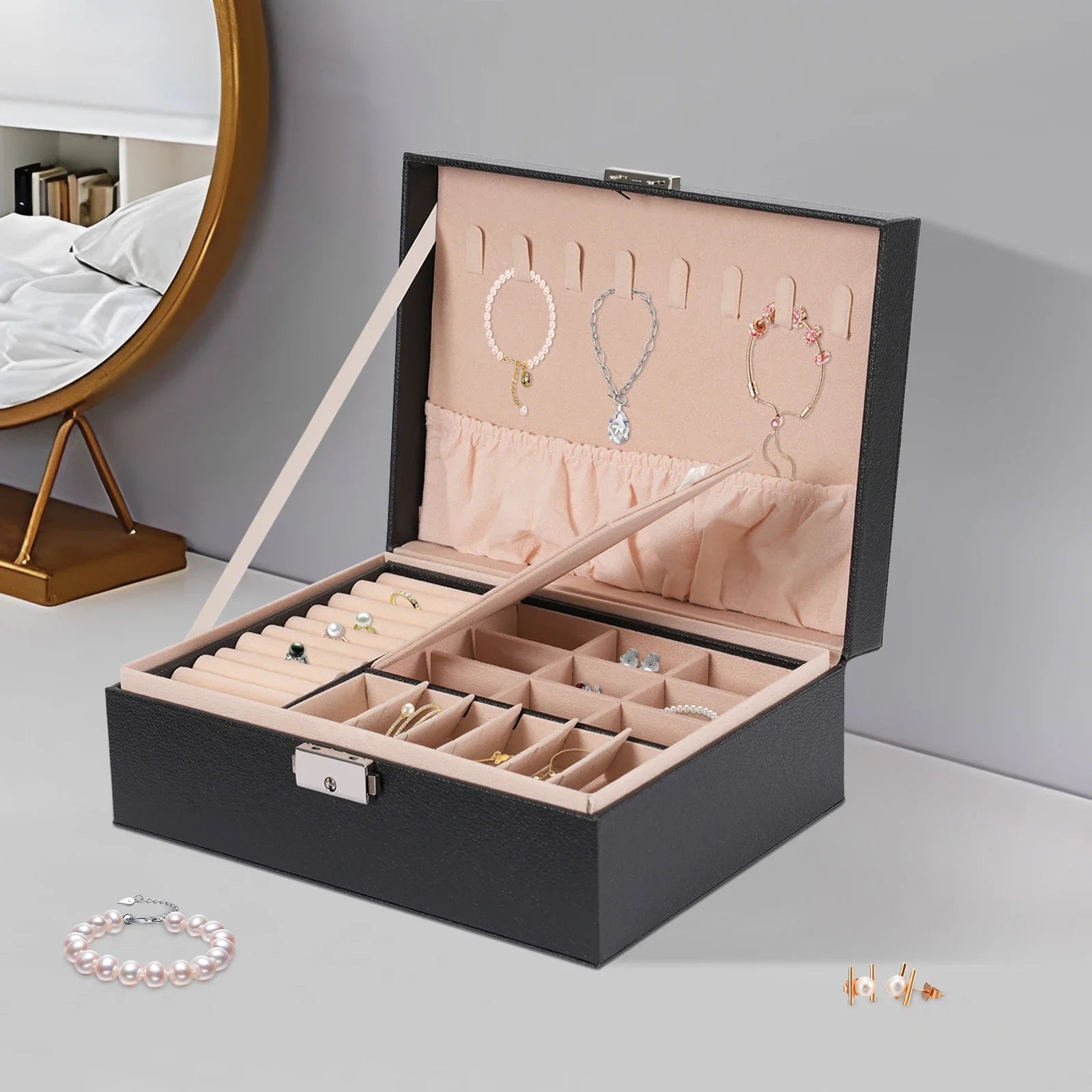Boîte à Bijoux en Cuir pour Rangement