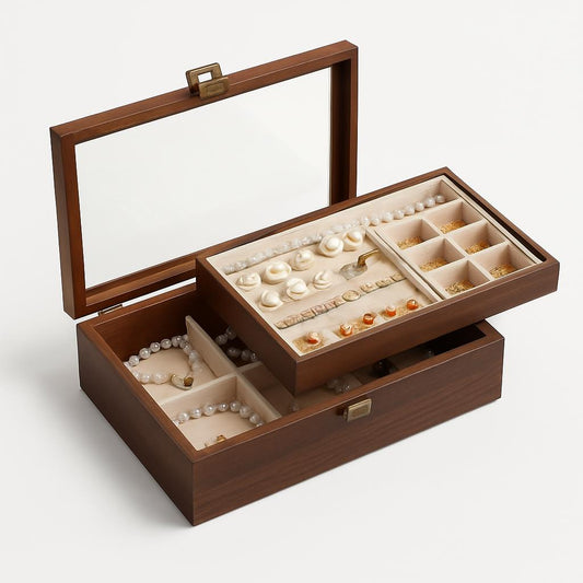 Boîte à Bijoux Bois Double Plateau Rangement