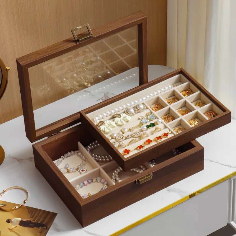 Boîte à Bijoux Bois Double Plateau Rangement