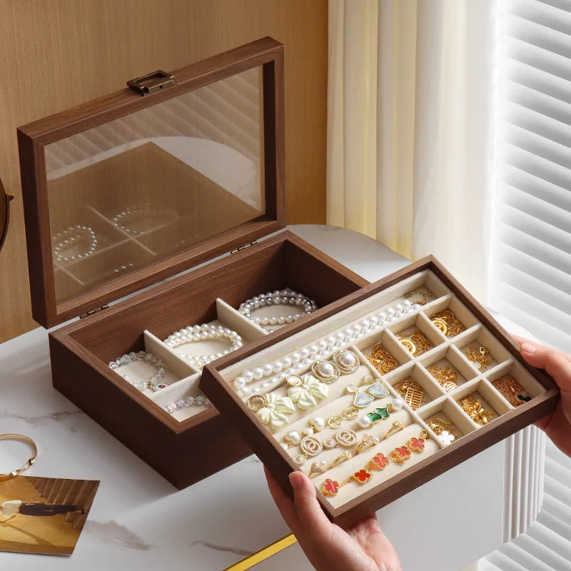 Boîte à Bijoux Bois Double Plateau Rangement