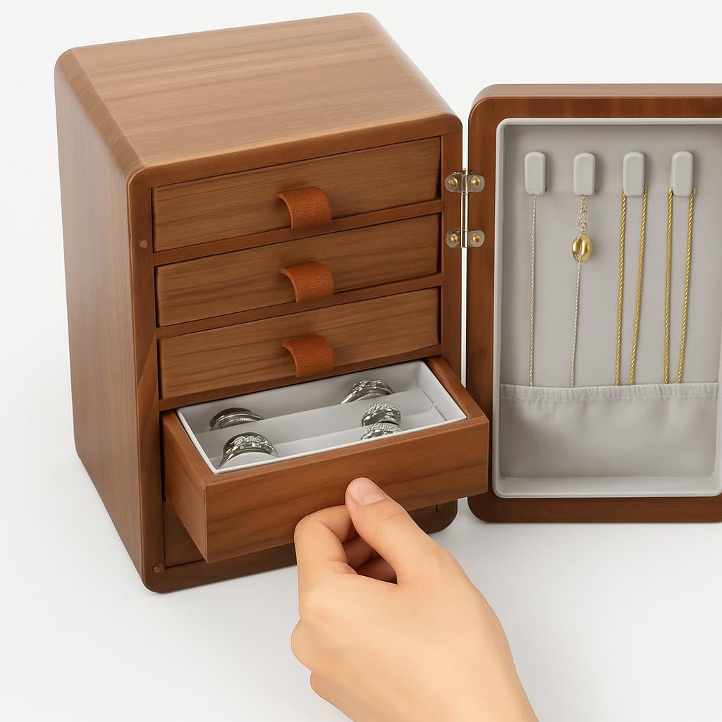 Boîte à Bijoux Bois 5 Tiroirs Compacte