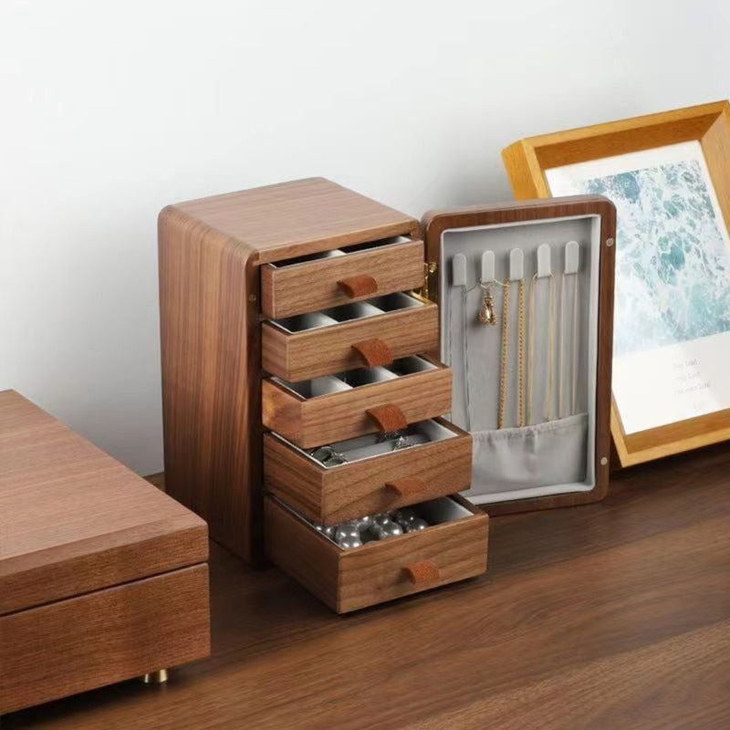 Boîte à Bijoux Bois 5 Tiroirs Compacte