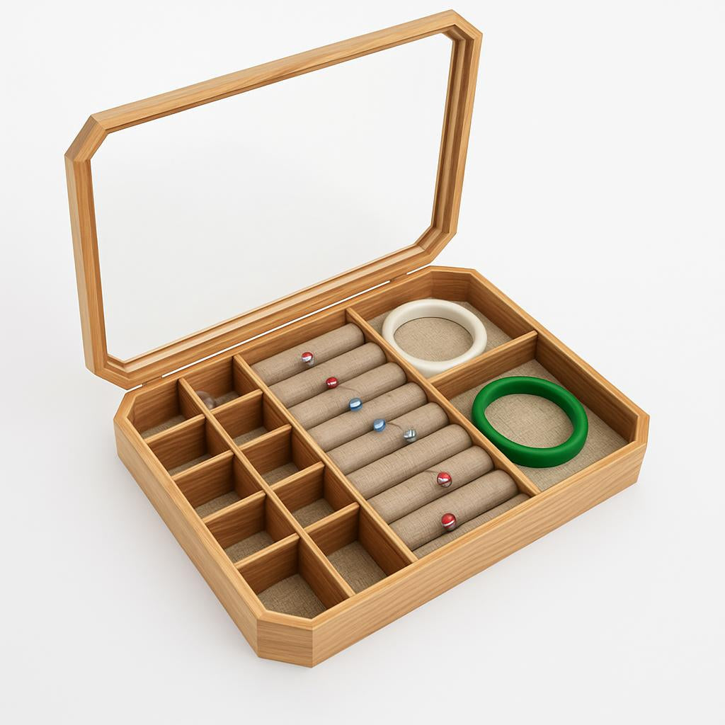 Boîte à Bijoux Bois Vitré - Rangement Élégant