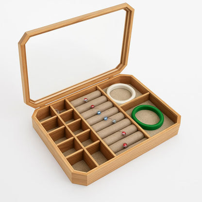 Boîte à Bijoux Bois Vitré - Rangement Élégant