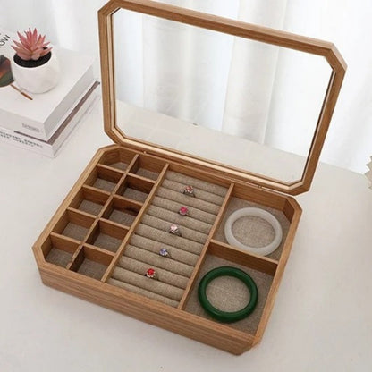 Boîte à Bijoux Bois Vitré - Rangement Élégant