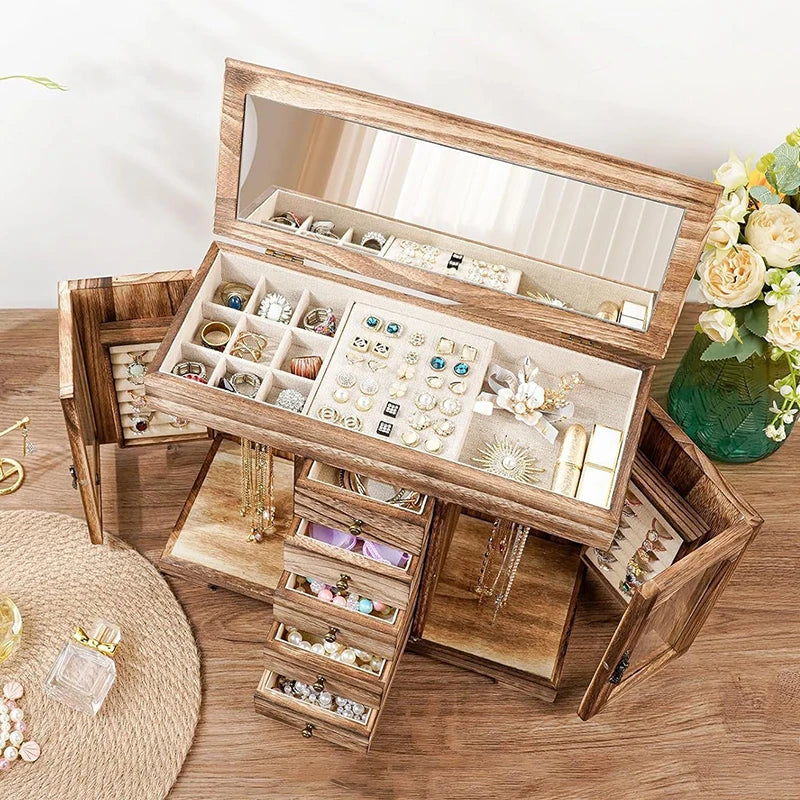 Boîte à Bijoux Bois Miroir - Rangement Pratique