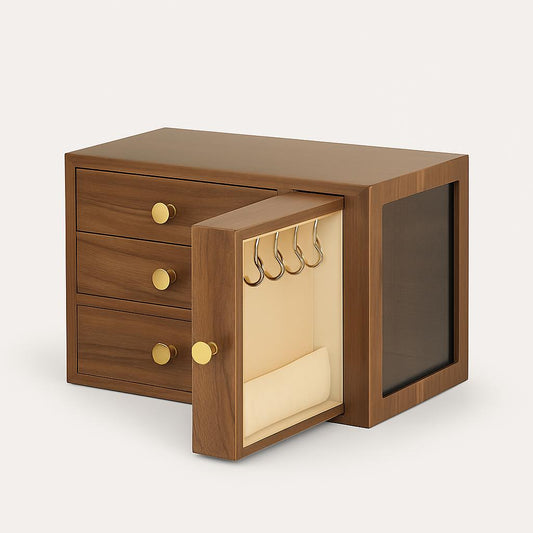 Boîte à Bijoux Bois avec Vitre et Tiroirs