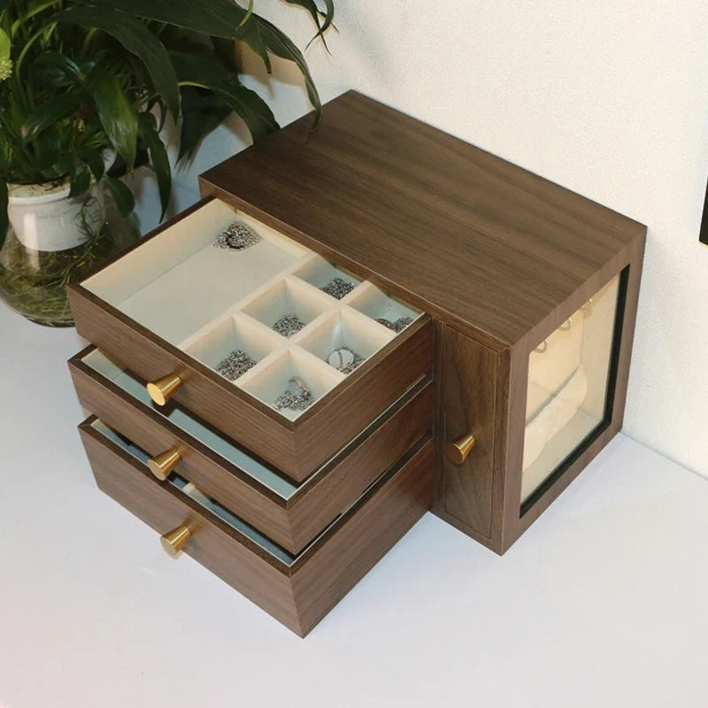 Boîte à Bijoux Bois avec Vitre et Tiroirs