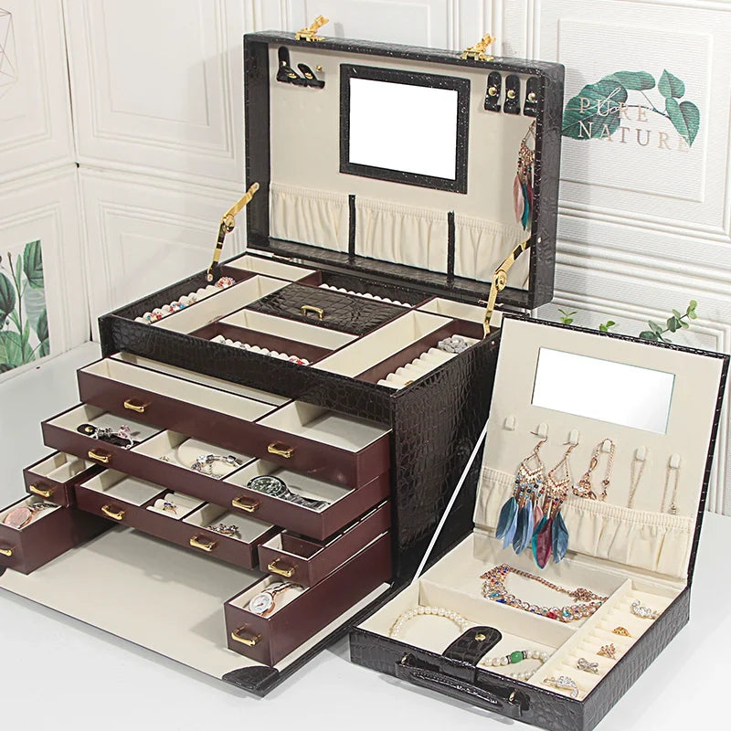Boîte à Bijoux Cuir Croco - Grand Rangement