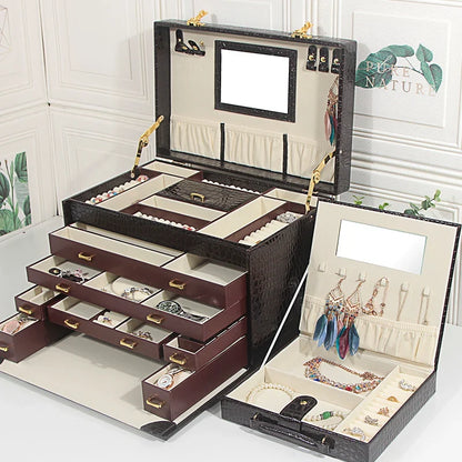 Boîte à Bijoux Cuir Croco - Grand Rangement