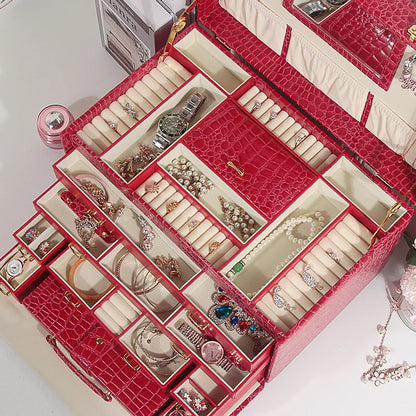 Boîte à Bijoux Cuir Croco - Grand Rangement