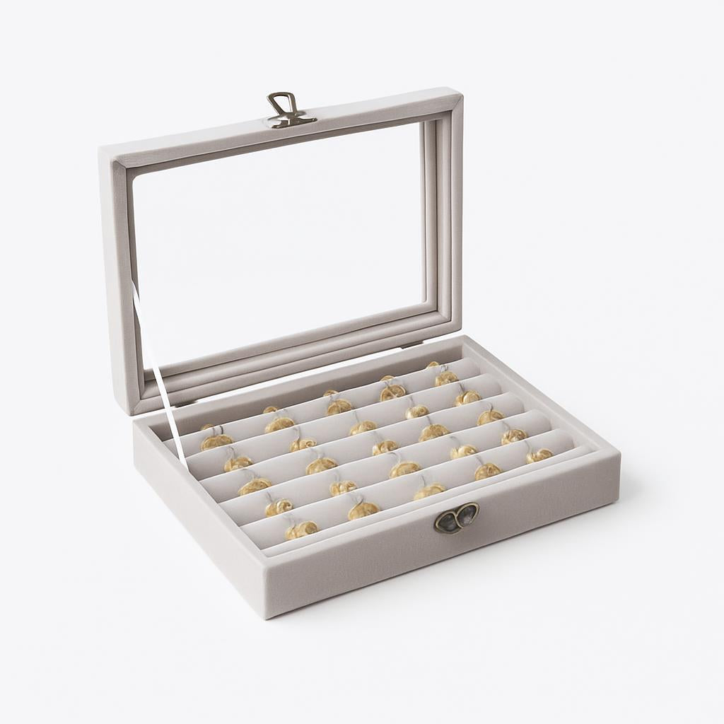 Boîte à Bijoux Velours pour Bagues - Couvercle Transparent