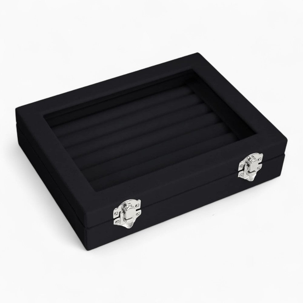 Boîte à Bijoux Velours pour Bagues - Couvercle Transparent