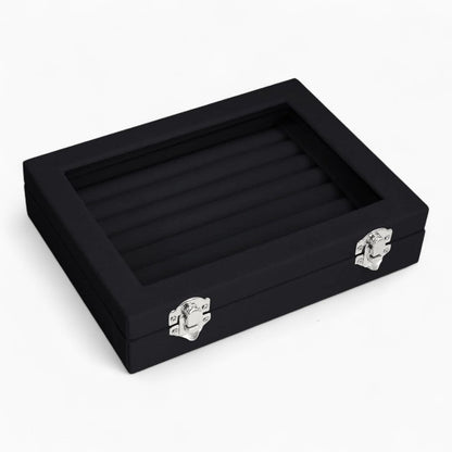 Boîte à Bijoux Velours pour Bagues - Couvercle Transparent