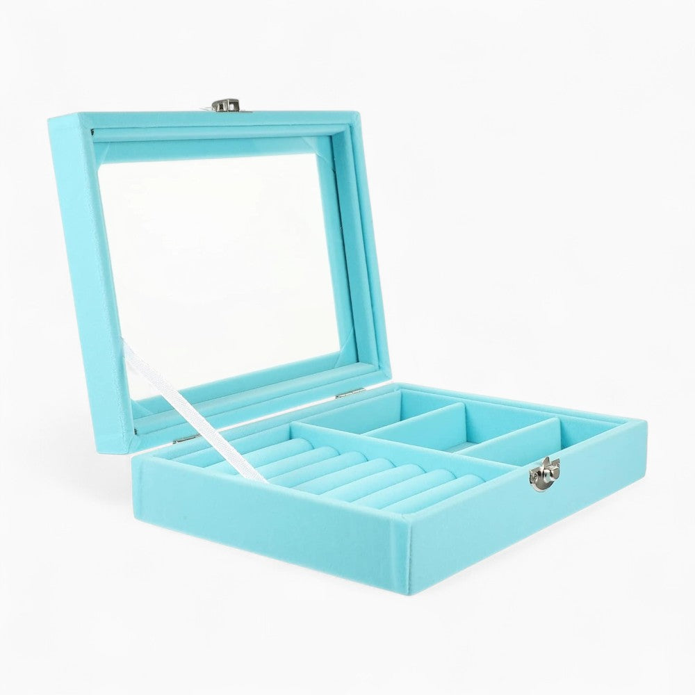 Boîte à Bijoux Velours pour Bagues - Couvercle Transparent