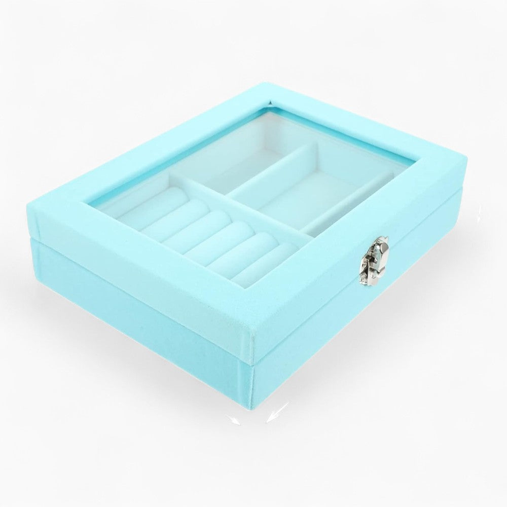 Boîte à Bijoux Velours pour Bagues - Couvercle Transparent