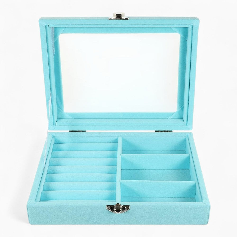 Boîte à Bijoux Velours pour Bagues - Couvercle Transparent