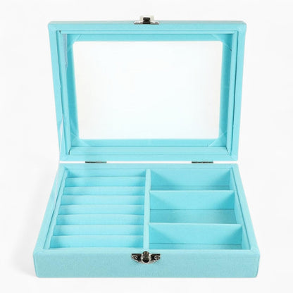 Boîte à Bijoux Velours pour Bagues - Couvercle Transparent