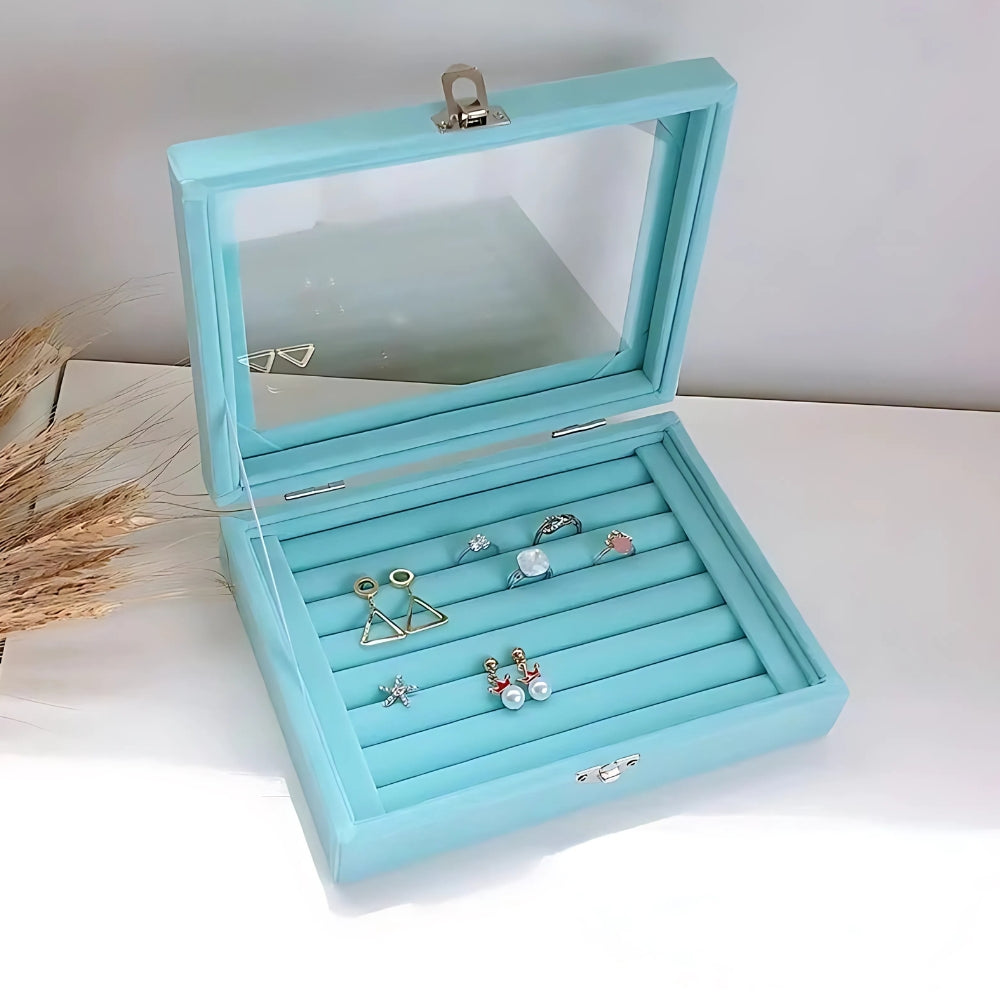 Boîte à Bijoux Velours pour Bagues - Couvercle Transparent